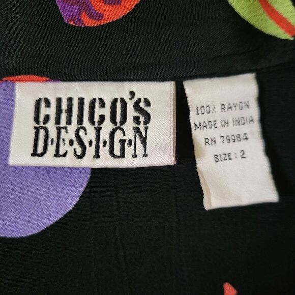 Chico's Hawaiian Print Black Cropped Button-Down Rayon Camp Shirt - Picture 2 of 11